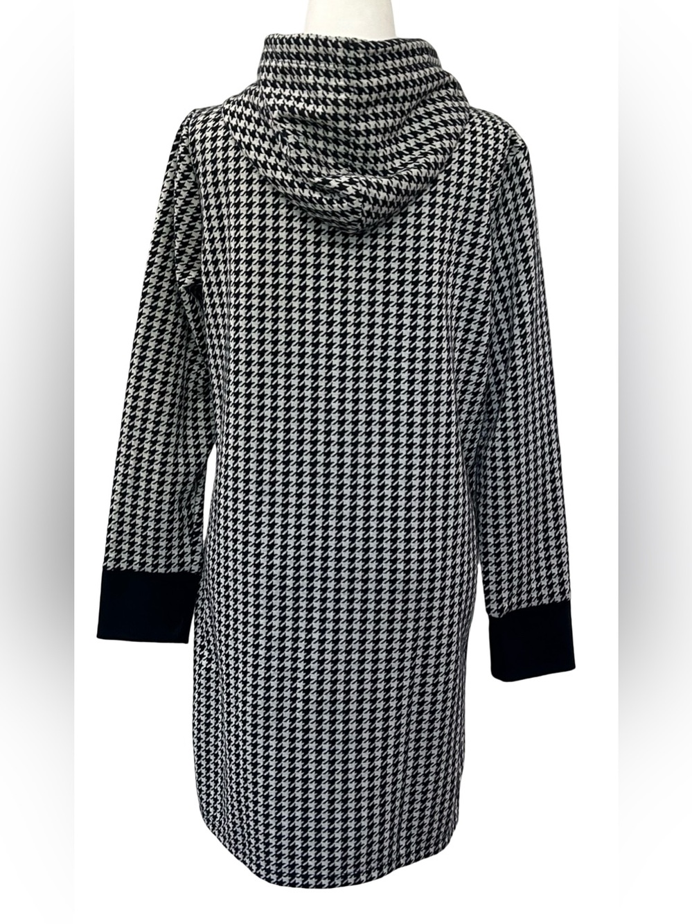 Tommy Hilfiger Houndstooth Hoodie Dress Black White Logo Pocket Medium - Picture 7 of 13